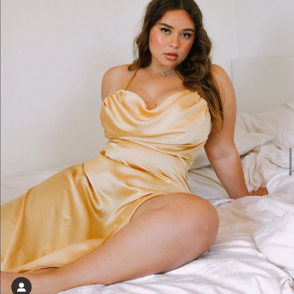 Long silk yellow dress with slit